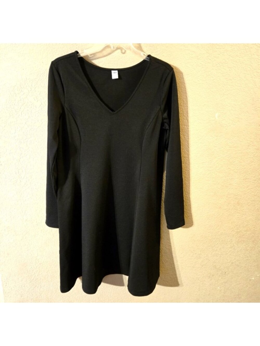 Old Navy Womens Black Long Sleeve Dress V-Neck Pull-over Large A-Line Black Jack